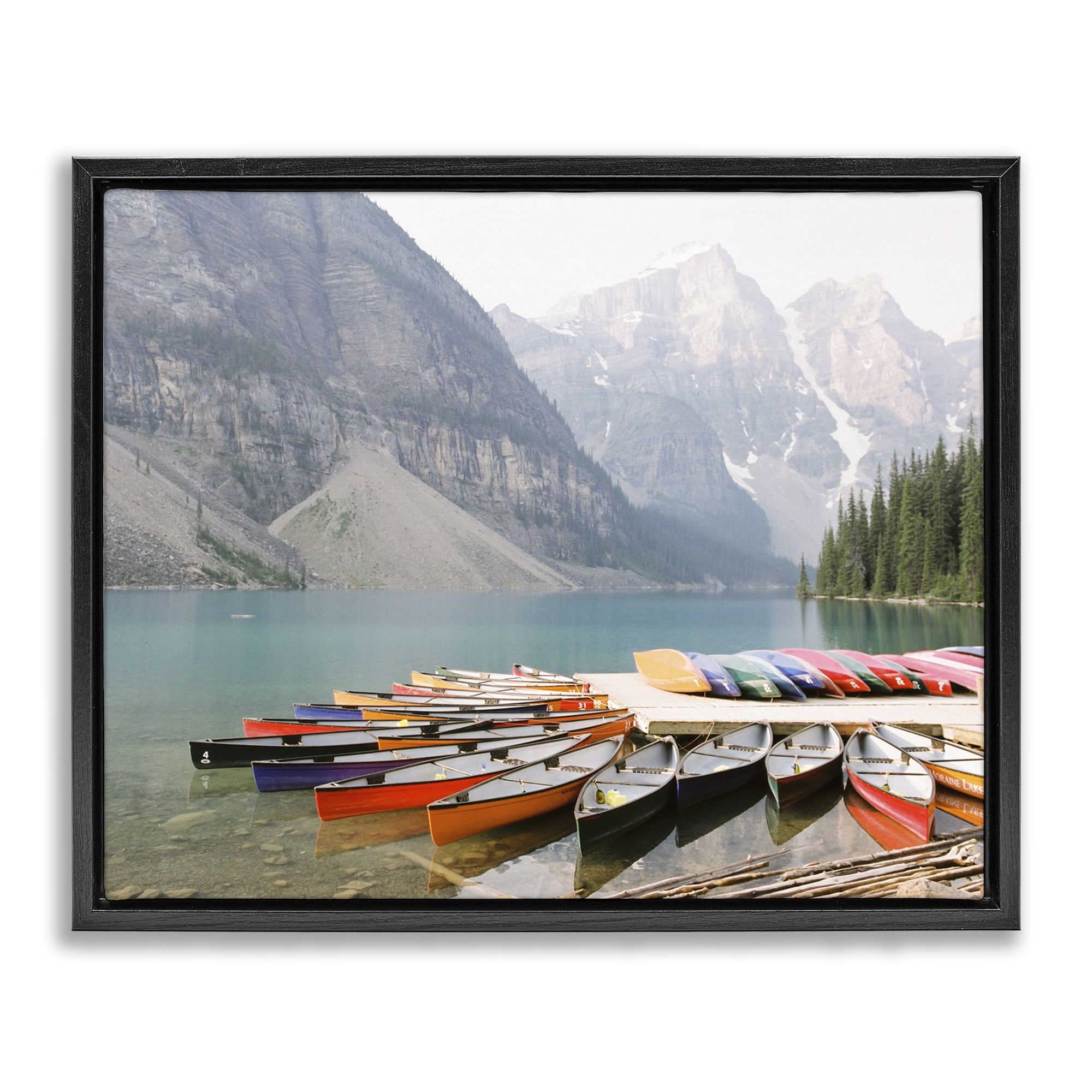 Stupell Industries Cliffside Canoe Dock Landscape Photography Black Floater Framed Art Print Wall Art, 31 x 25