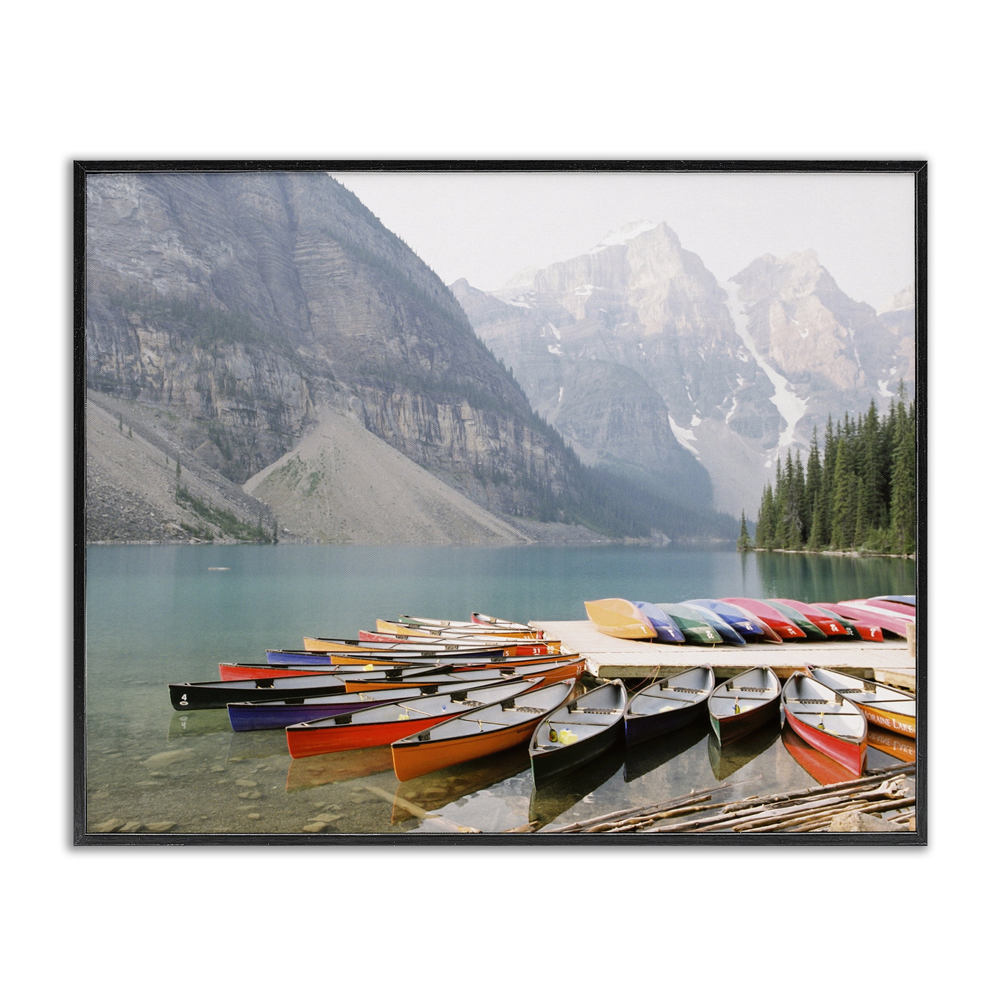 Stupell Industries Cliffside Canoe Dock Landscape Photography Black Framed Art Print Wall Art, 20 x 16