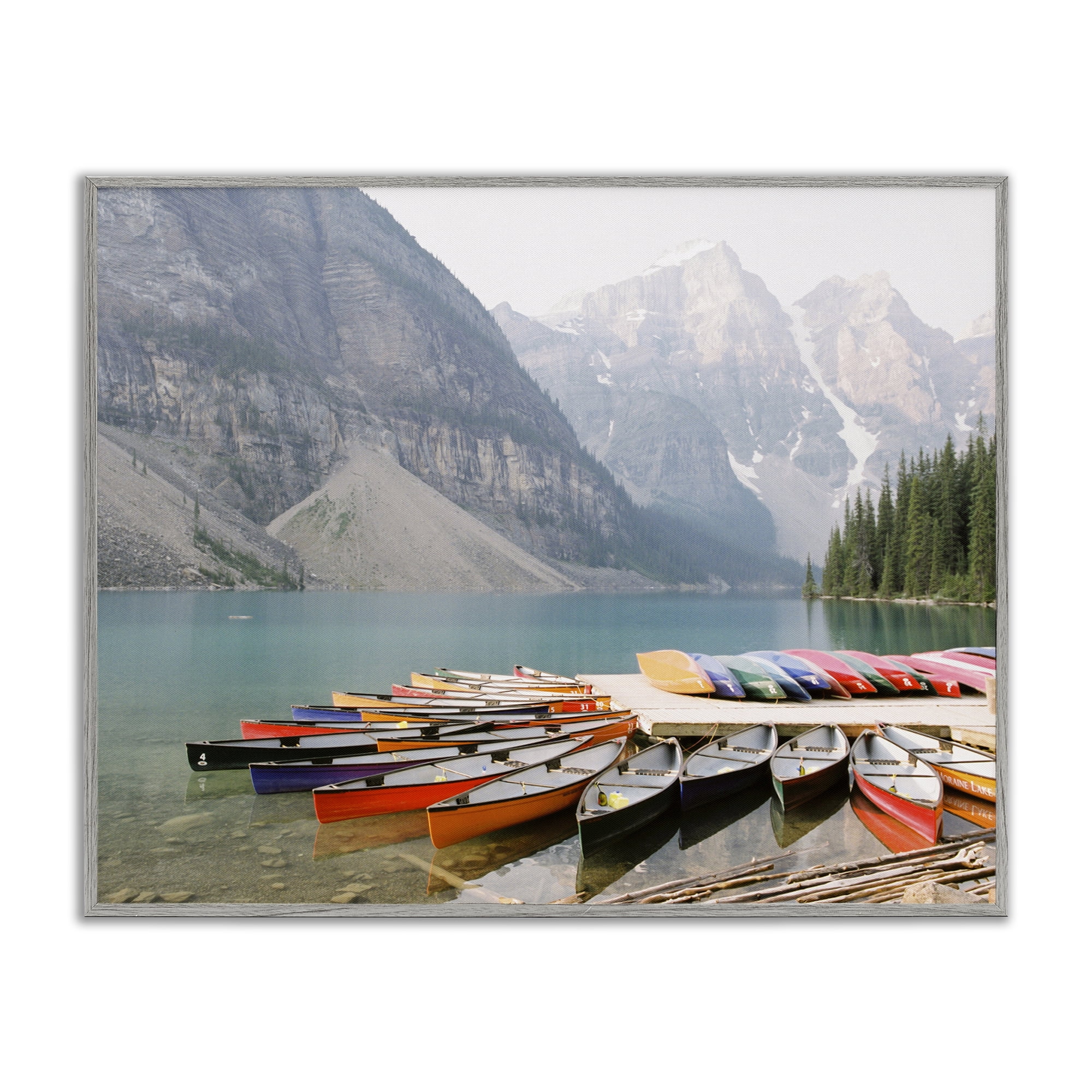 Stupell Industries Cliffside Canoe Dock Landscape Photography Gray Framed Art Print Wall Art, 30 x 24