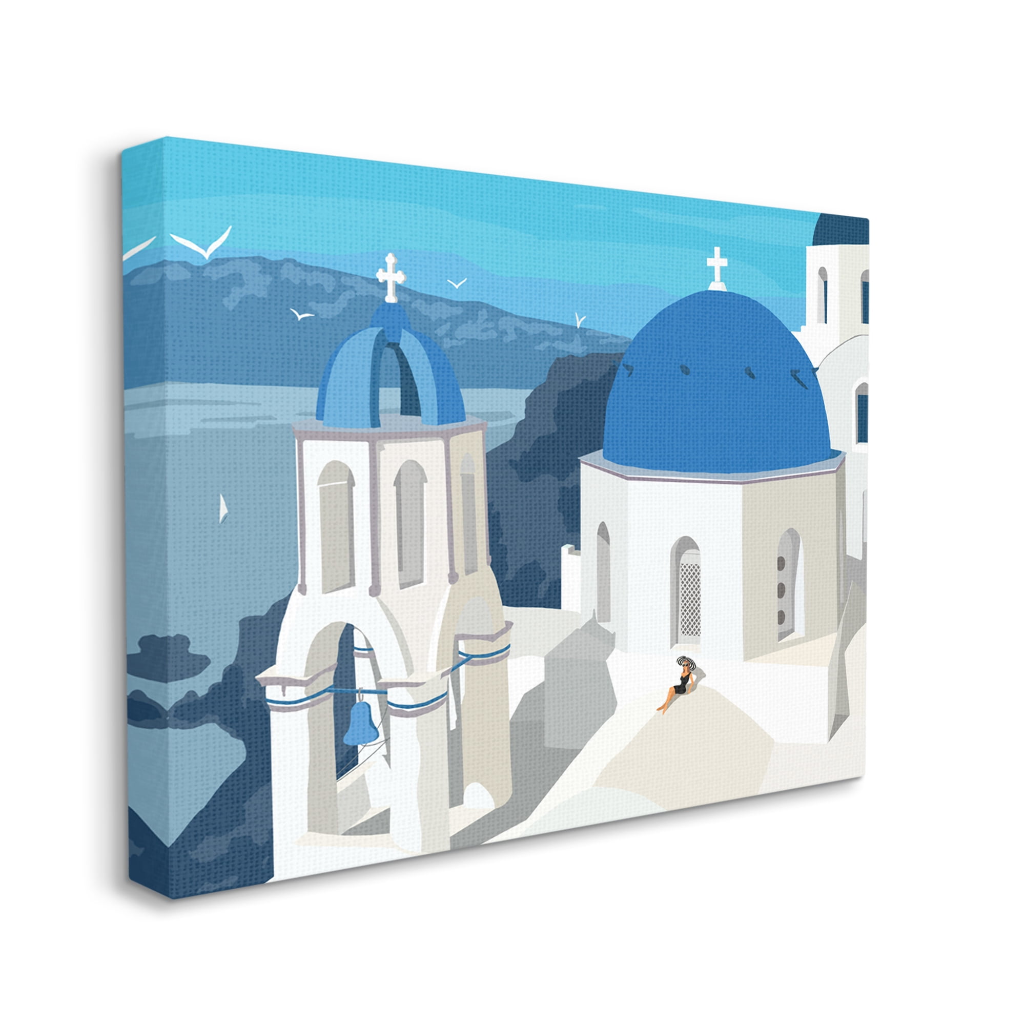 Stupell Industries Cliffside European Church Architecture Woman Resting Abstract Painting Gallery Wrapped Canvas Art Print Wall Art, 24 x 30