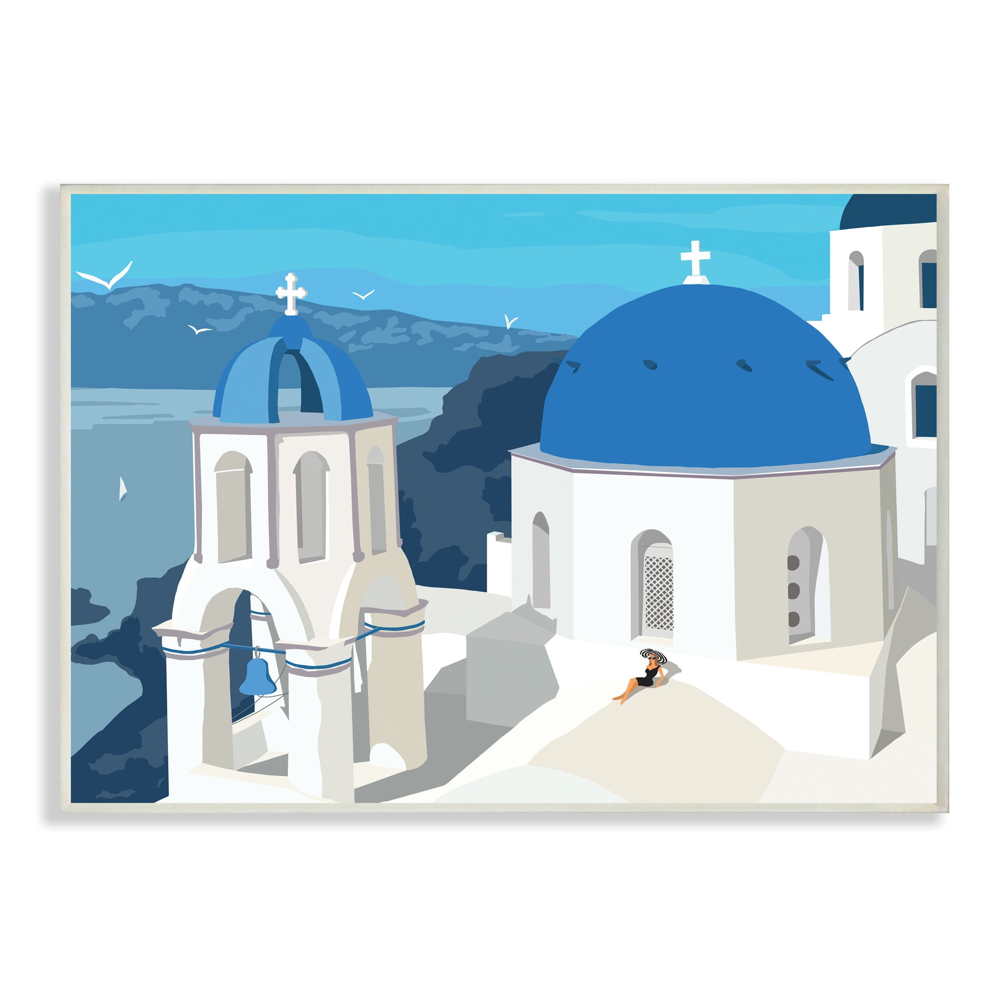 Stupell Industries Cliffside European Church Architecture Woman Resting Abstract Painting Unframed Art Print Wall Art, 13 x 19