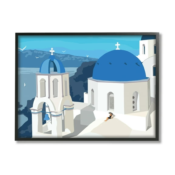 Stupell Industries Cliffside European Church Architecture Woman Resting Black Framed Wall Art, 11 x 14, Design by Ziwei Li