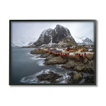 Stupell Industries Cliffside Nautical Town Landscape Photography Black Framed Art Print Wall Art, 14 x 11