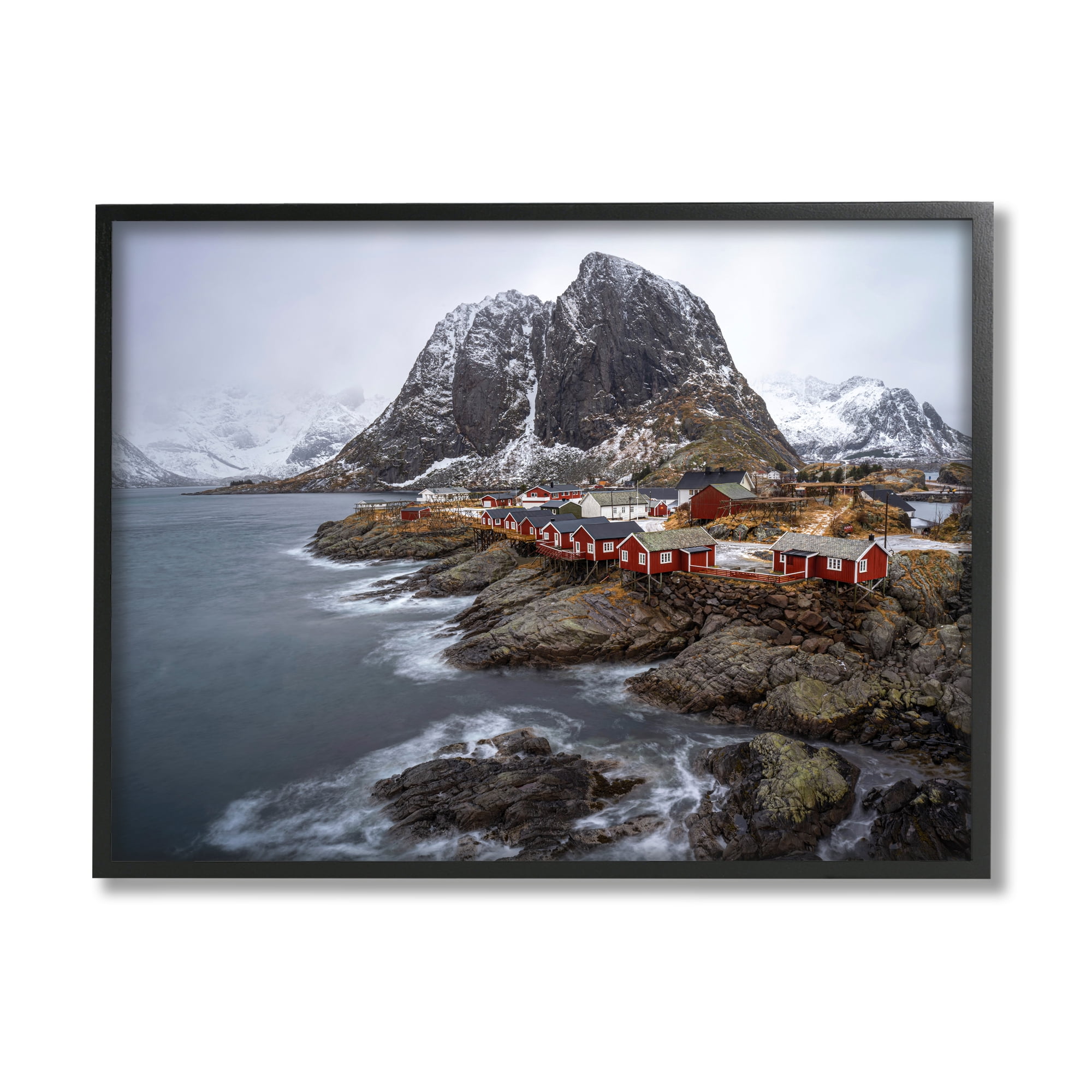 Stupell Industries Cliffside Nautical Town Landscape Photography Black Framed Art Print Wall Art, 20 x 16
