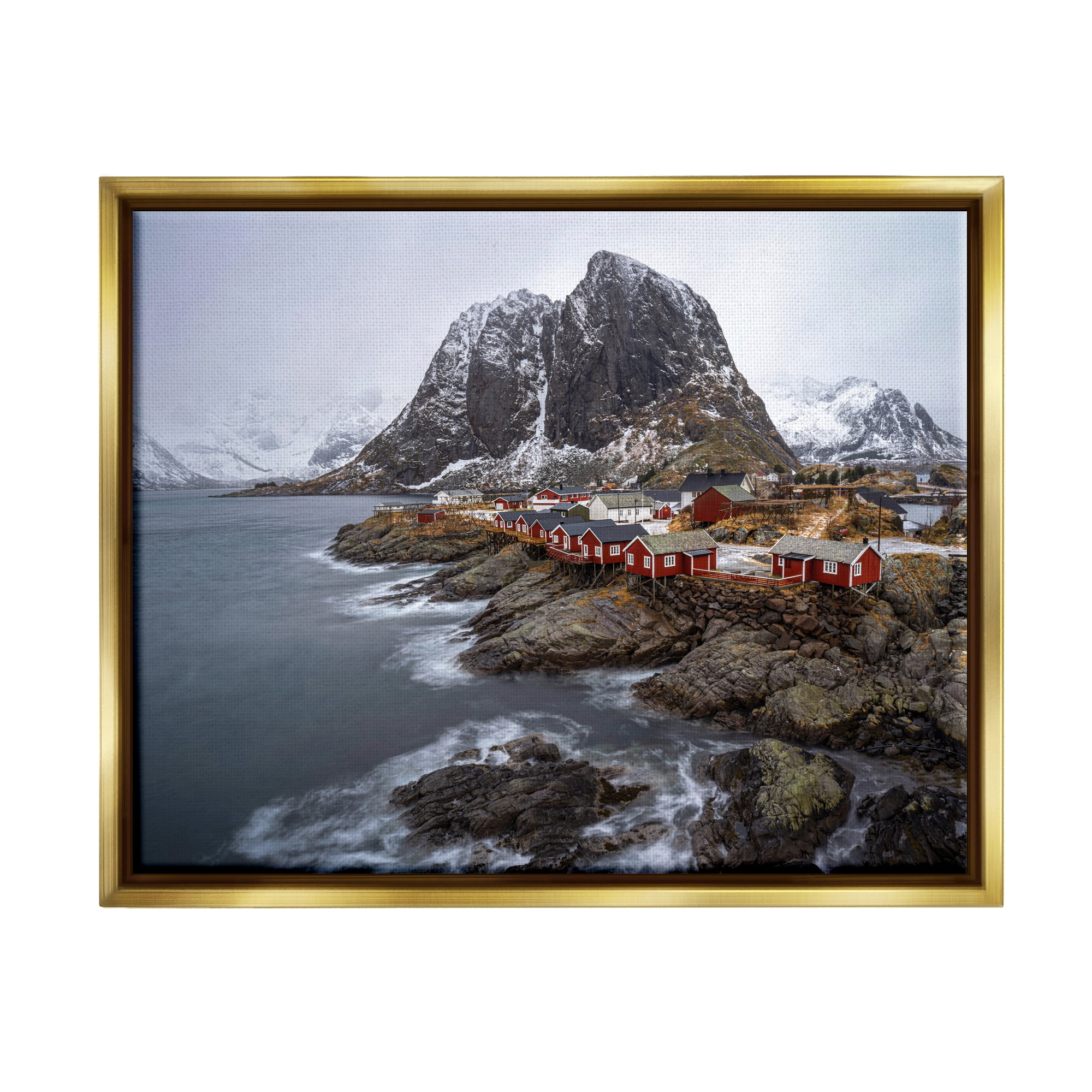 Stupell Industries Cliffside Nautical Town Landscape Photography Gold Floater Framed Canvas Art Print Wall Art, 21 x 17