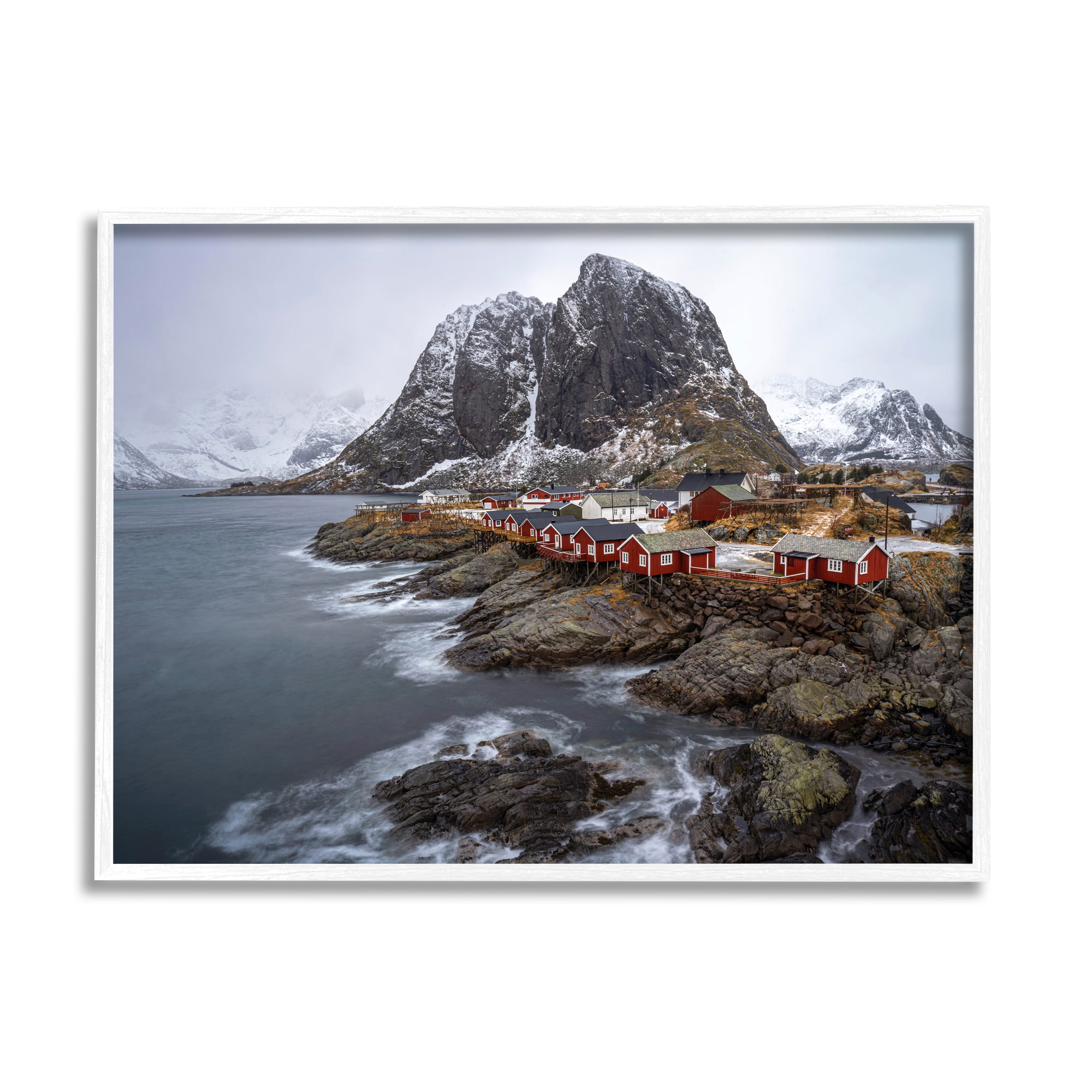 Stupell Industries Cliffside Nautical Town Landscape Photography White Framed Art Print Wall Art, 30 x 24