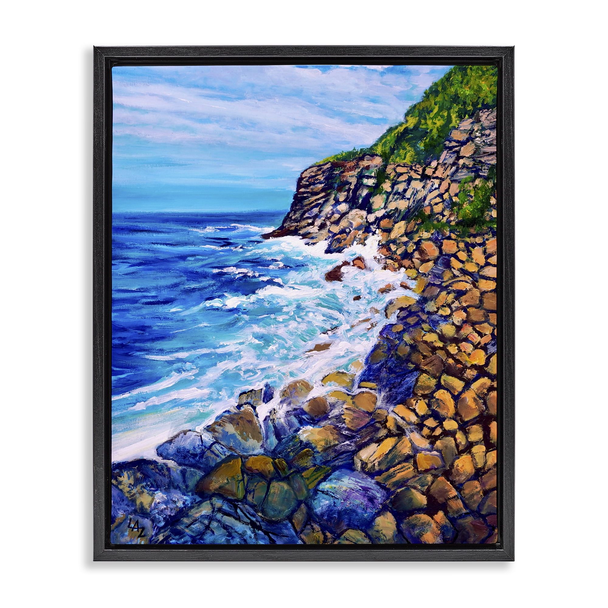 Stupell Industries Cliffside Ocean Spray Black Framed Floater Canvas Wall Art, design by Lee Ann Zirbes