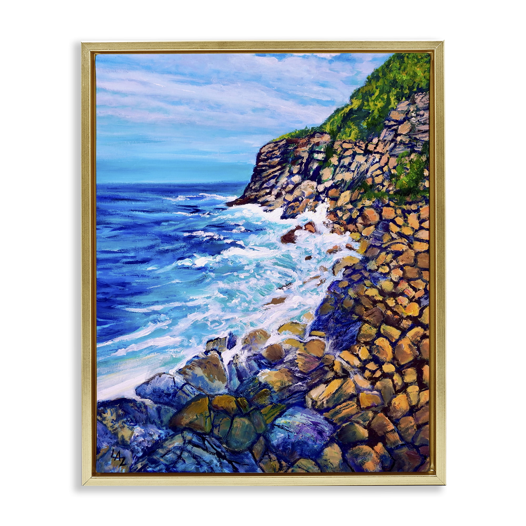 Stupell Industries Cliffside Ocean Spray Gold Framed Floater Canvas Wall Art, design by Lee Ann Zirbes