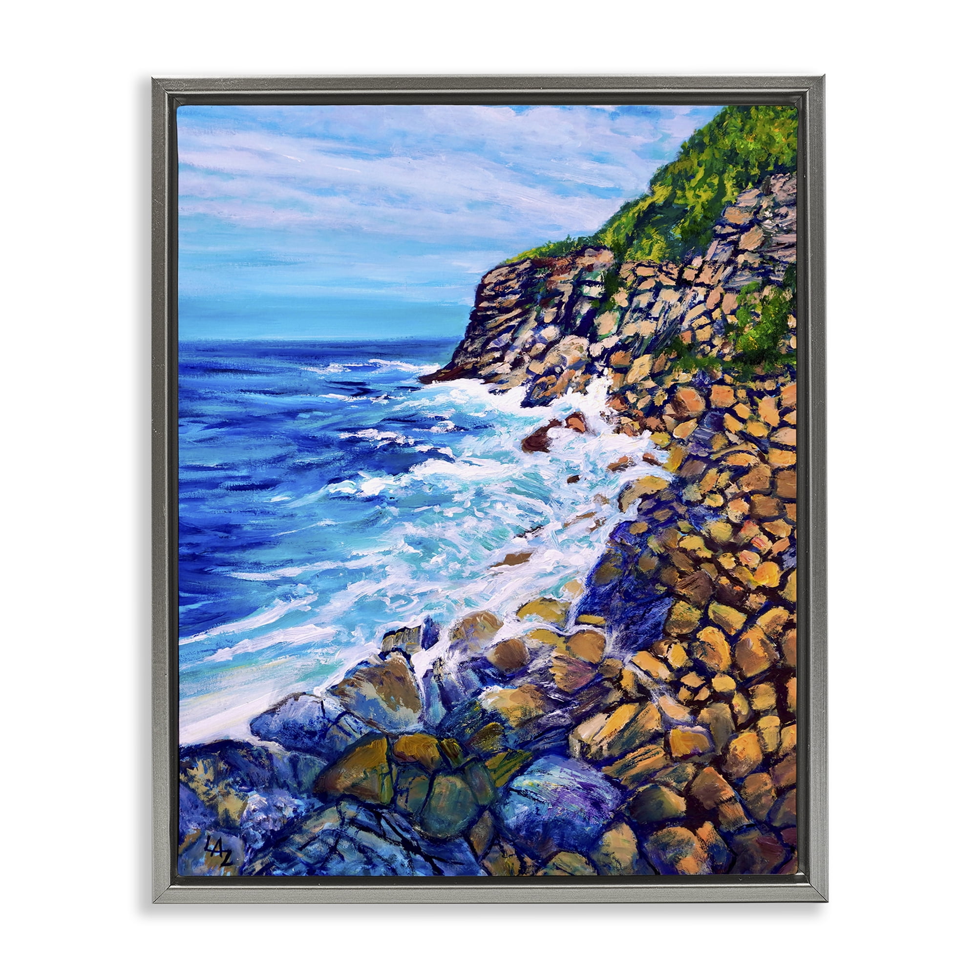 Stupell Industries Cliffside Ocean Spray Gray Framed Floater Canvas Wall Art, design by Lee Ann Zirbes