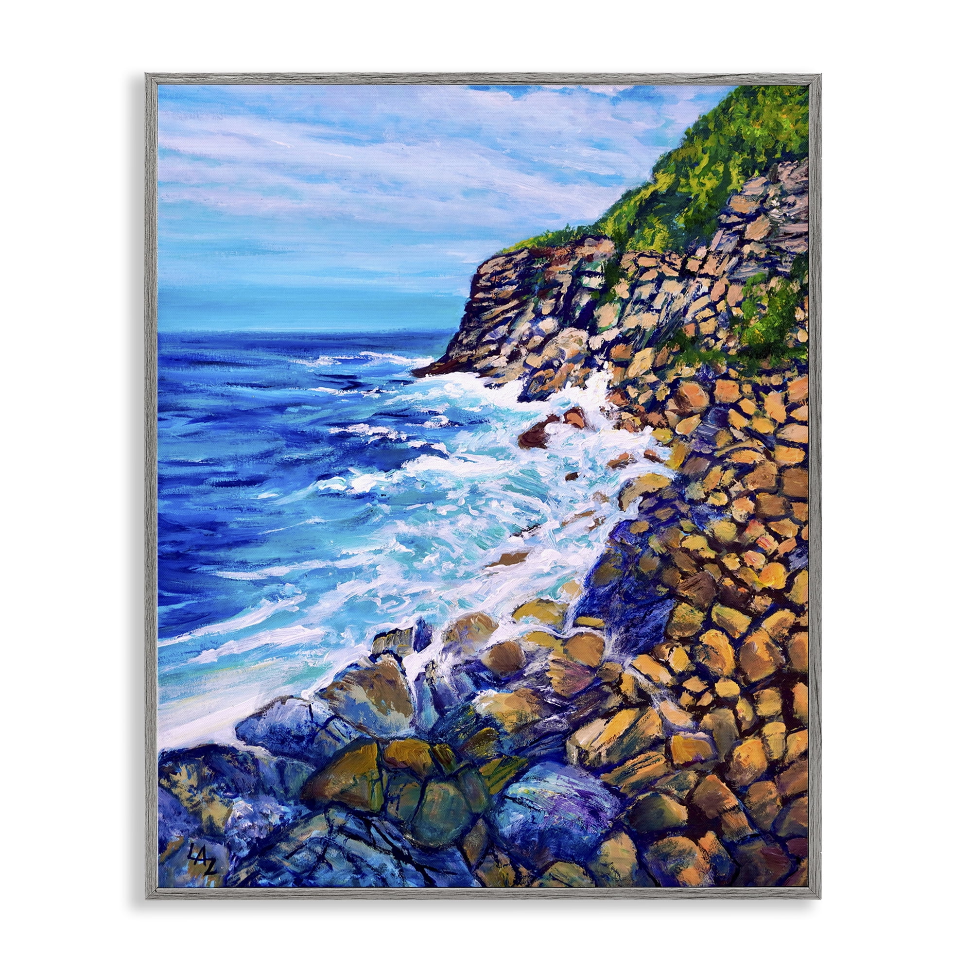 Stupell Industries Cliffside Ocean Spray Gray Framed Giclee Art, design by Lee Ann Zirbes