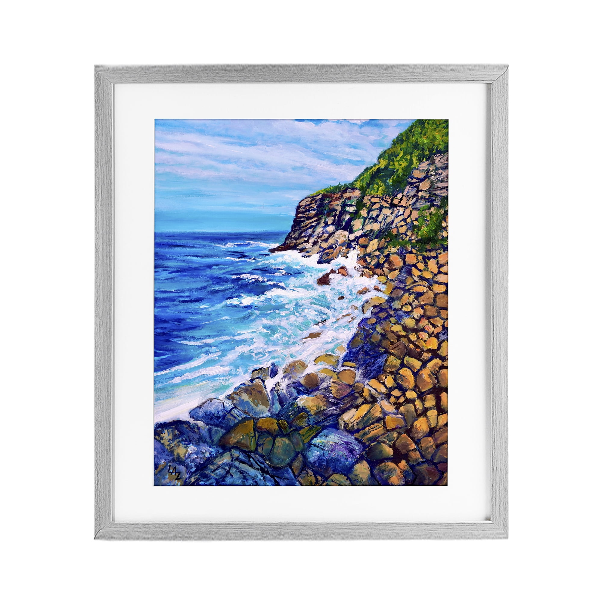 Stupell Industries Cliffside Ocean Spray Gray Framed Print Under Glass, design by Lee Ann Zirbes