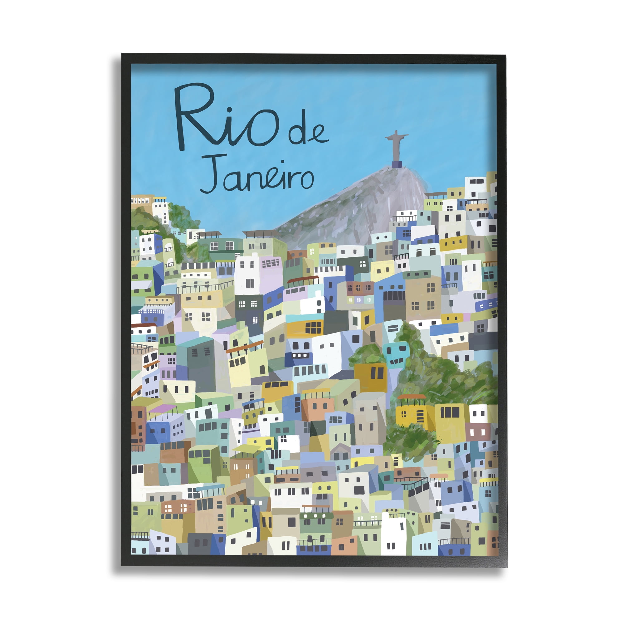 Stupell Industries Cliffside Rio de Janeiro Cityscape Brazilian Landmark Abstract Painting Black Framed Art Print Wall Art, 24 x 30