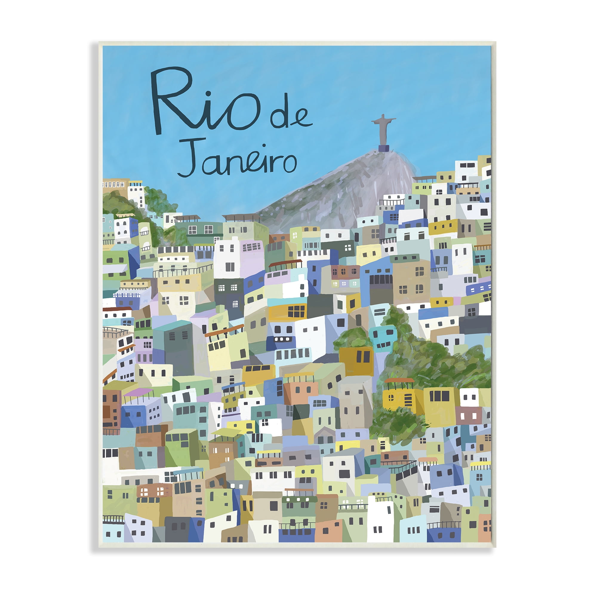 Stupell Industries Cliffside Rio de Janeiro Cityscape Brazilian Landmark Abstract Painting Unframed Art Print Wall Art, 13 x 19