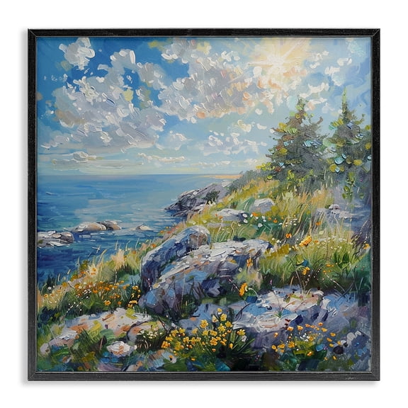 Stupell Industries Cliffside Sea View Landscape & Nature Painting Black Framed Art Print Wall Art, 12 x 12