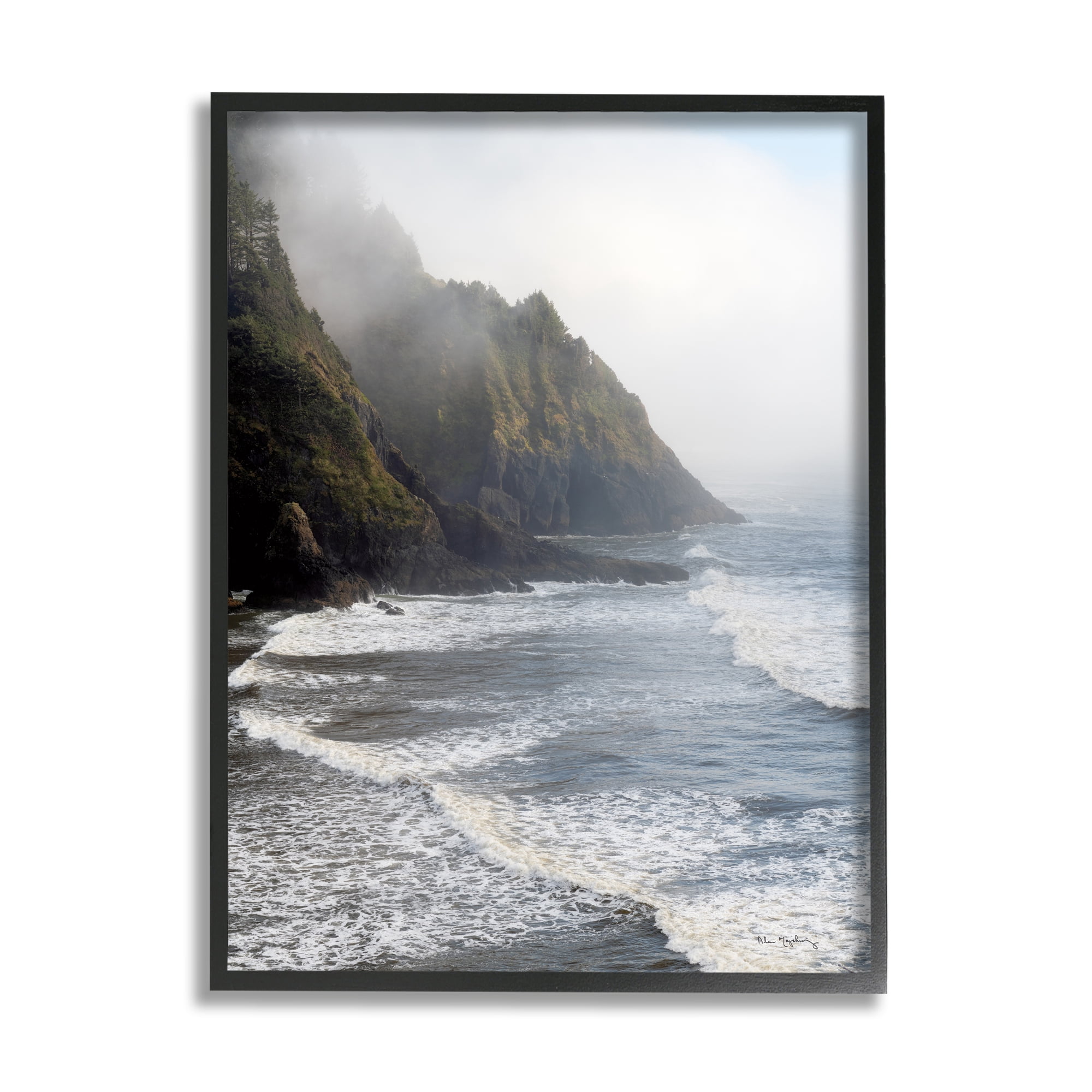 Stupell Industries Cliffside Sea Waves Landscape Nature Photography Black Framed Art Print Wall Art, 24 x 30