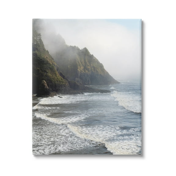 Stupell Industries Cliffside Sea Waves Landscape Nature Photography Gallery Wrapped Canvas Print Wall Art, 16 x 20
