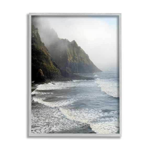 Stupell Industries Cliffside Sea Waves Landscape Nature Photography Gray Framed Art Print Wall Art, 11 x 14
