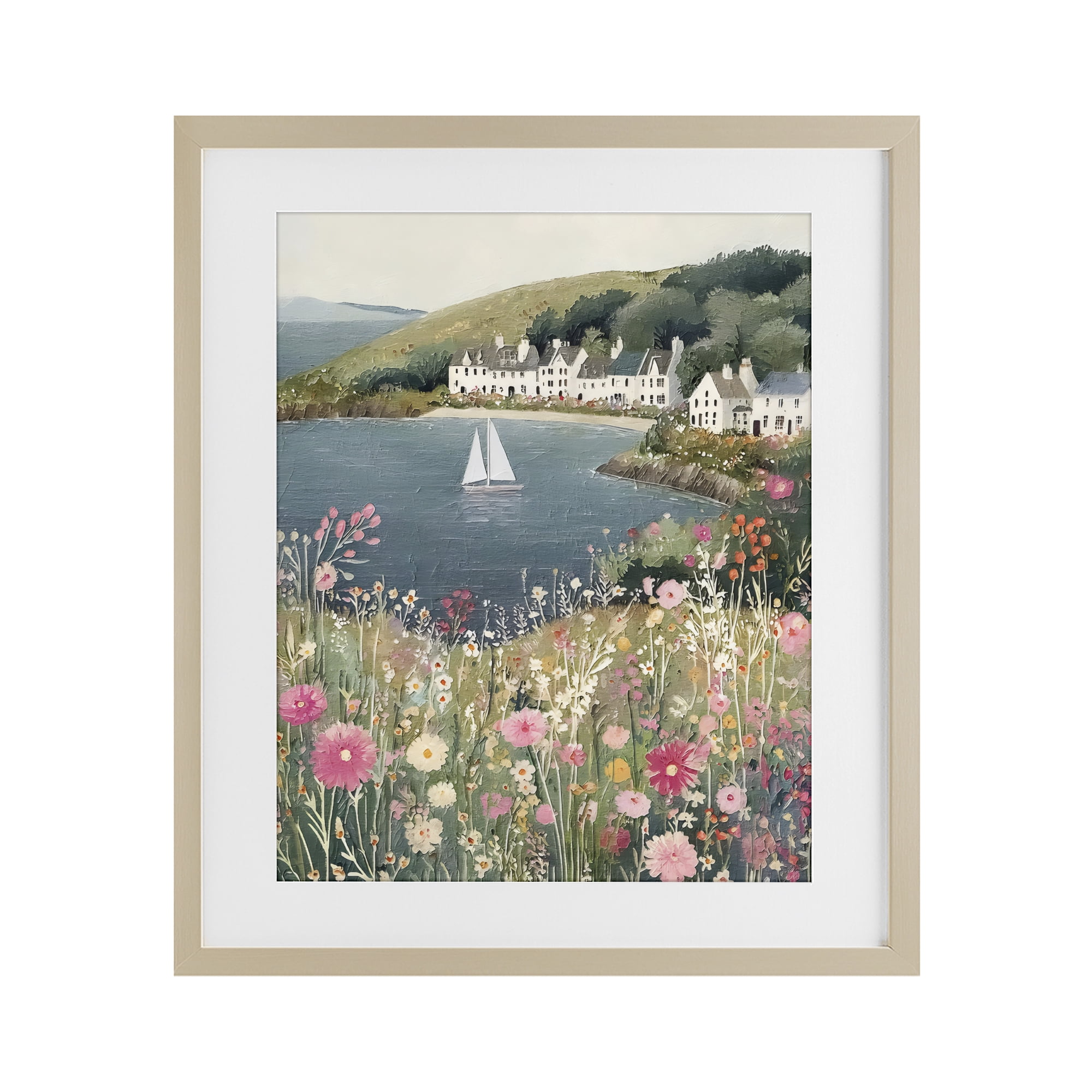 Stupell Industries Clifftop Meadow & Sailboat Birch Framed Print Under Glass, design by Riley B