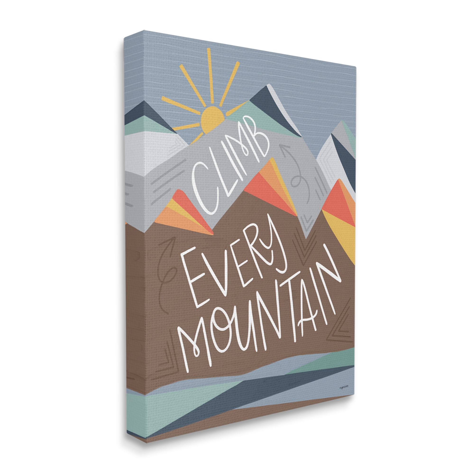Stupell Industries Climb Every Mountain Phrase Playful Geometric Landscape Inspirational Painting Gallery Wrapped Canvas Print Wall Art, 30 x 40