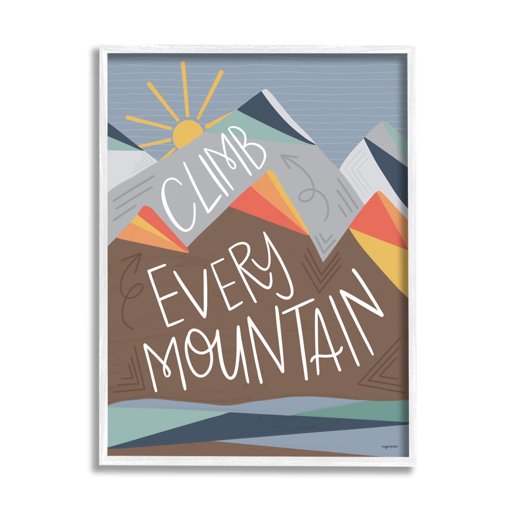 Stupell Industries Climb Every Mountain Phrase Playful Geometric Landscape Inspirational Painting White Framed Art Print Wall Art, 16 x 20