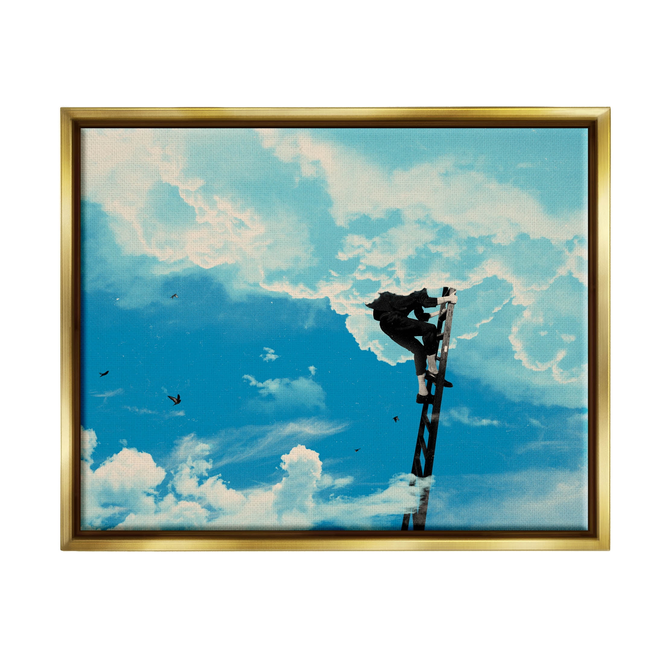Stupell Industries Climbing Ladder Into Clouds Concept Graphic Art Metallic Gold Floating Framed Canvas Print Wall Art, Design by Matheus Lopes Castro