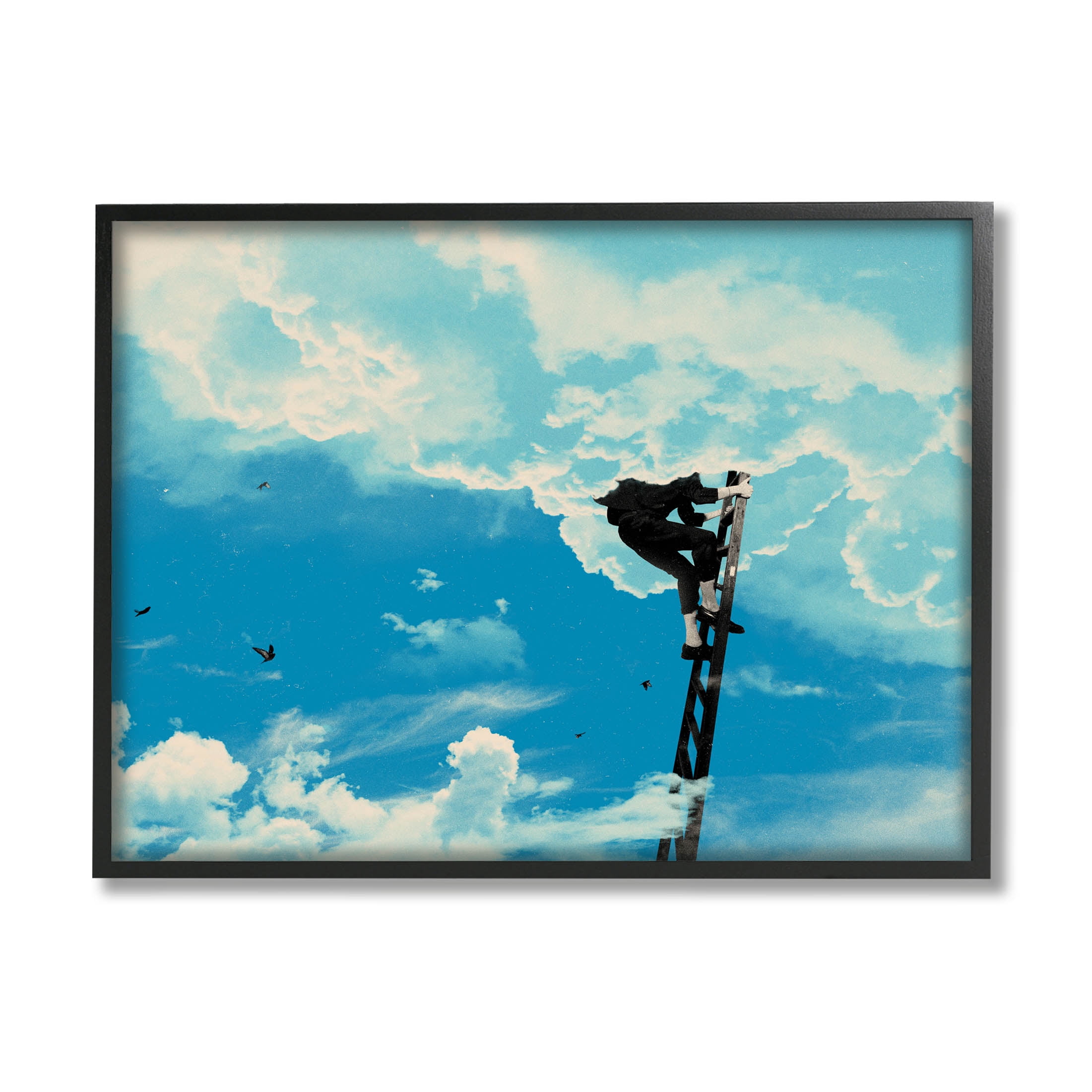 Stupell Industries Climbing Ladder Into Clouds Concept Graphic Art Black Framed Art Print Wall Art, Design by Matheus Lopes Castro