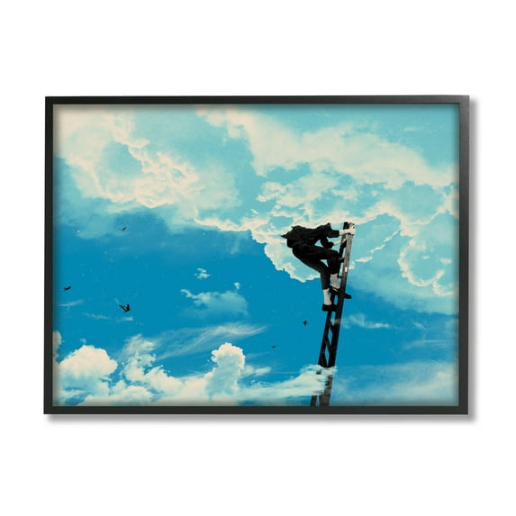 Stupell Industries Climbing Ladder Into Clouds Concept Graphic Art Black Framed Art Print Wall Art, Design by Matheus Lopes Castro
