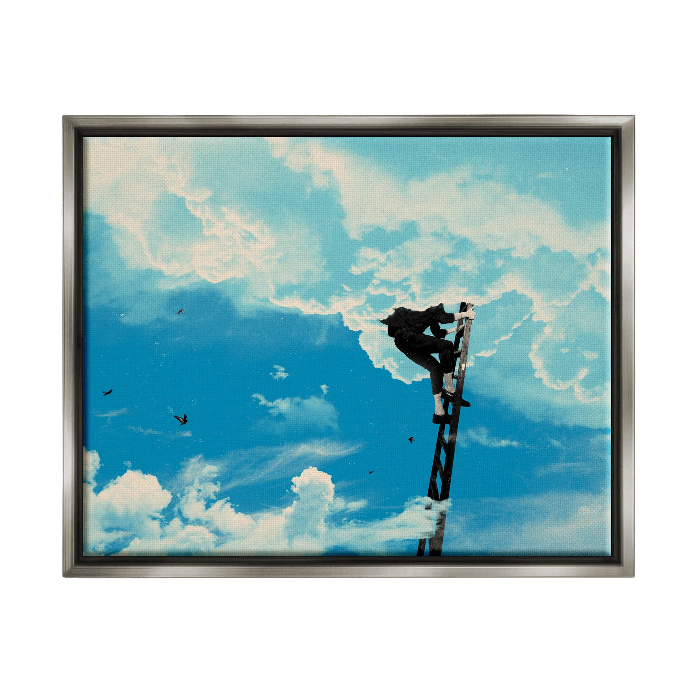 Stupell Industries Climbing Ladder Into Clouds Concept Graphic Art Luster Gray Floating Framed Canvas Print Wall Art, Design by Matheus Lopes Castro