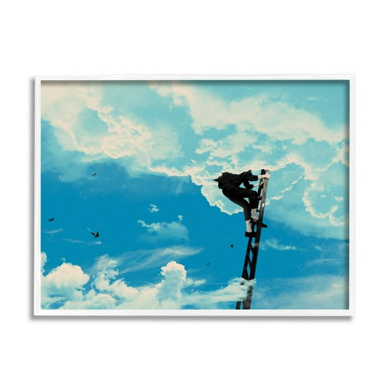 Stupell Industries Climbing Ladder Into Clouds Concept Graphic Art White Framed Art Print Wall Art, Design by Matheus Lopes Castro
