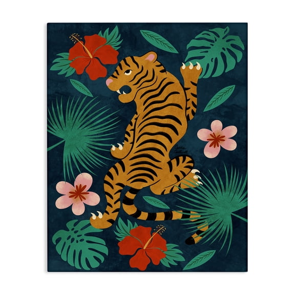 Stupell Industries Climbing Tiger Tropics Animals Painting Wrapped Canvas Art Print Wall Art, 30 x 40