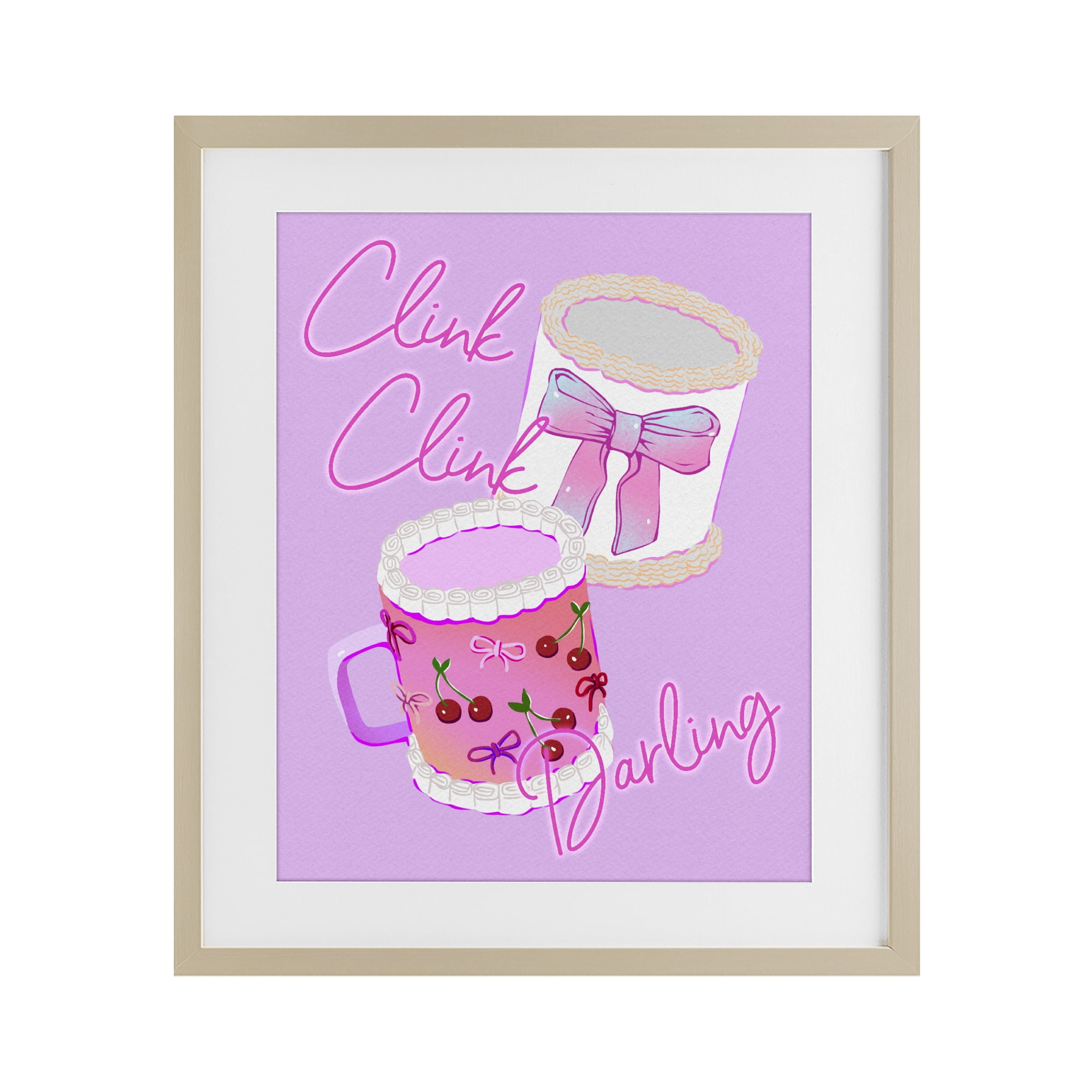 Stupell Industries Clink Darling Cherry Mug Birch Framed Print Under Glass, design by Ziwei Li