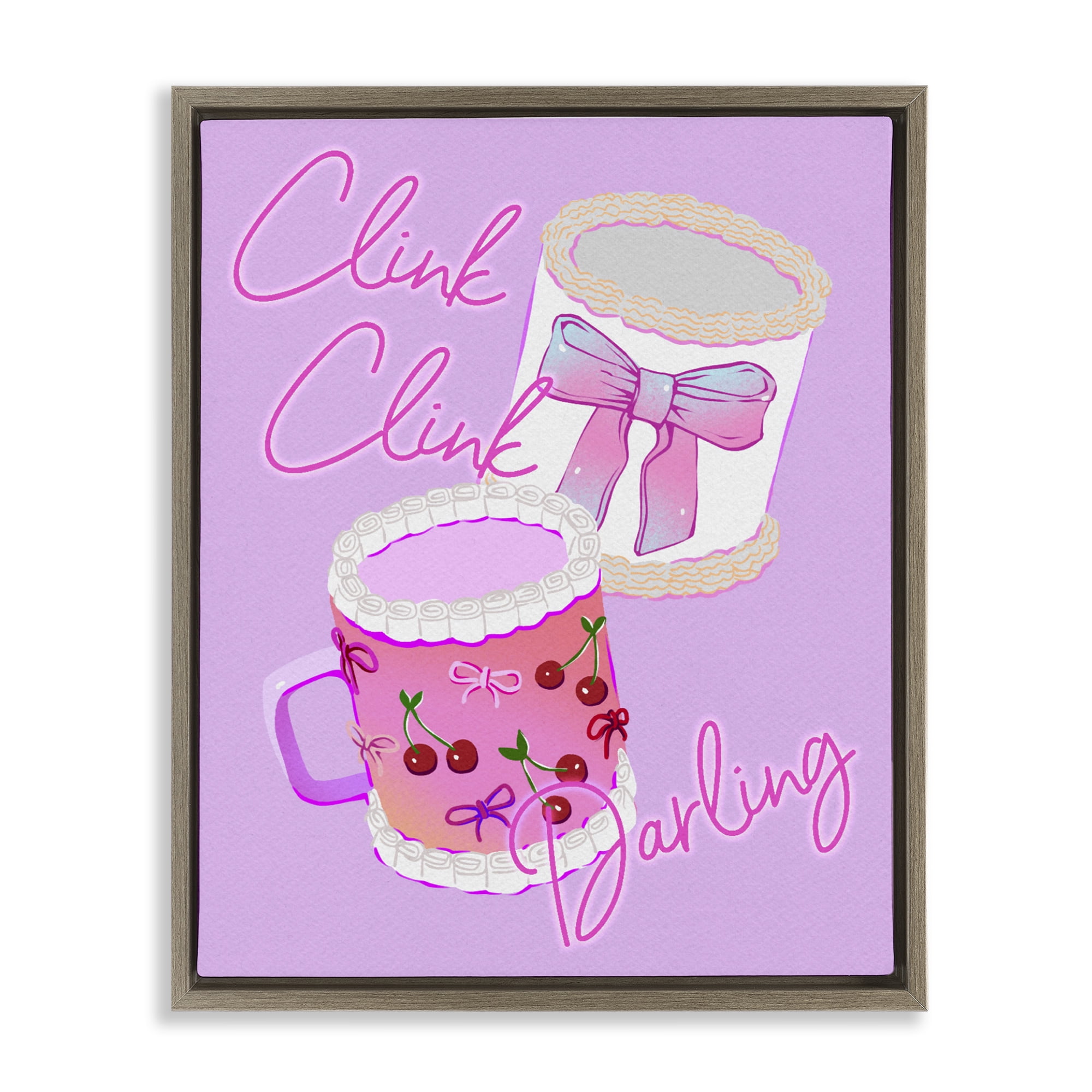 Stupell Industries Clink Darling Cherry Mug Brown Framed Floater Canvas Wall Art, design by Ziwei Li