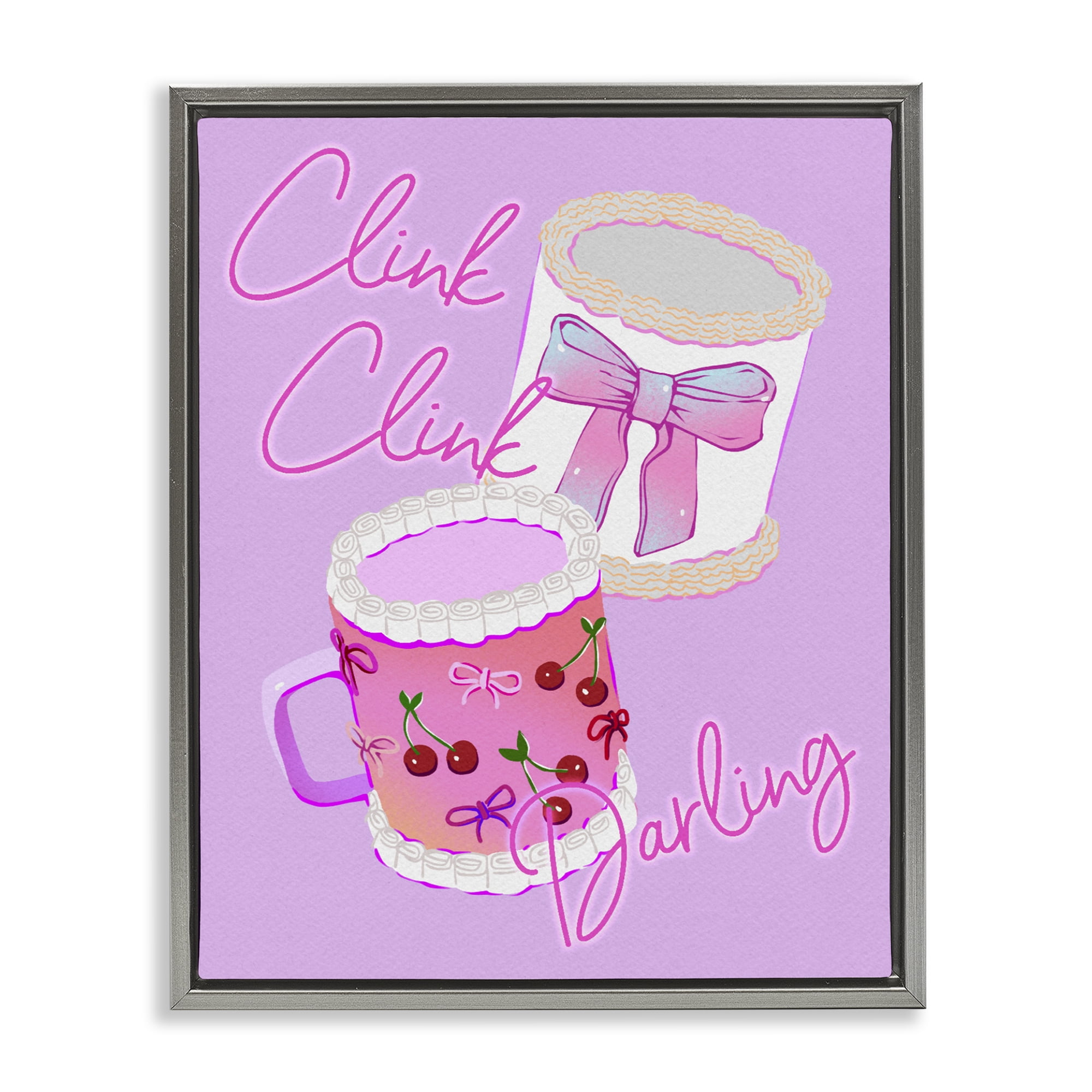Stupell Industries Clink Darling Cherry Mug Gray Framed Floater Canvas Wall Art, design by Ziwei Li