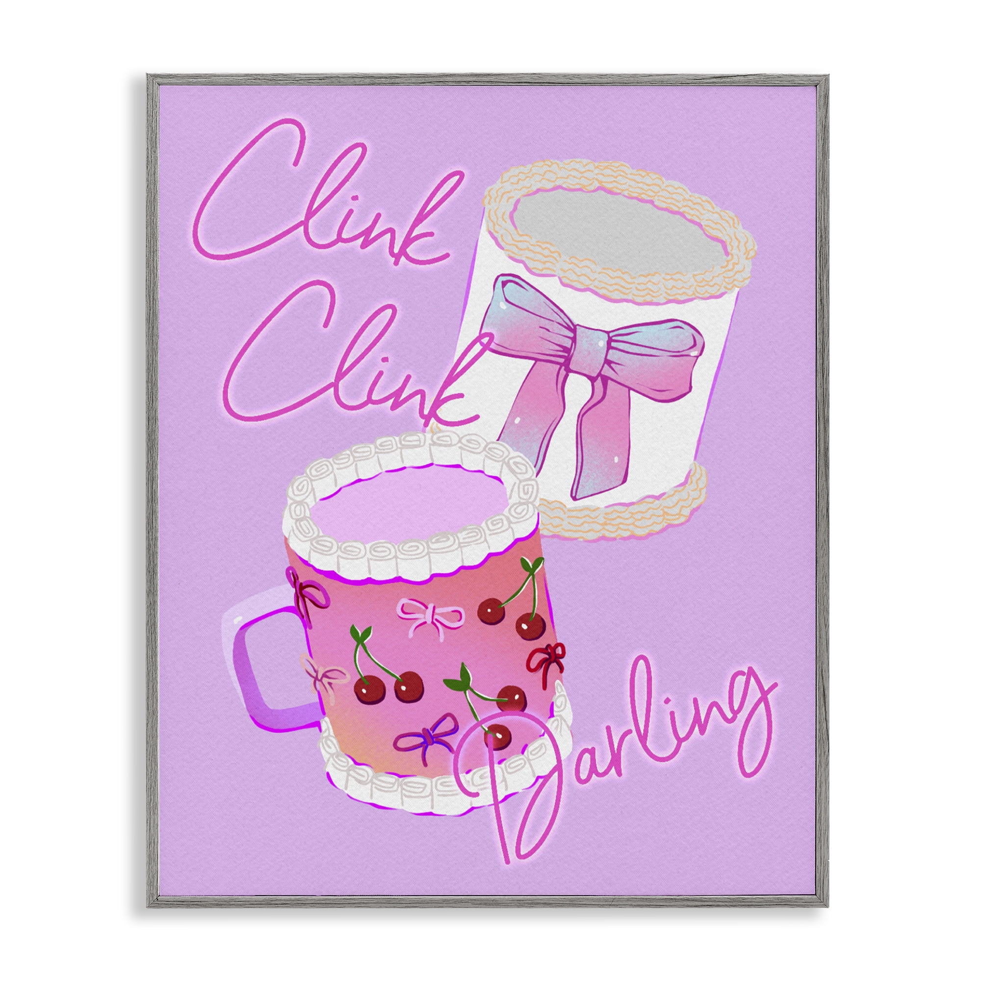 Stupell Industries Clink Darling Cherry Mug Gray Framed Giclee Art, design by Ziwei Li