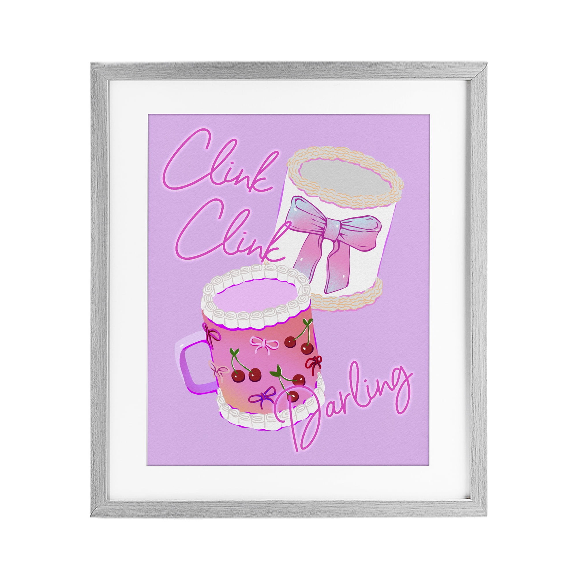 Stupell Industries Clink Darling Cherry Mug Gray Framed Print Under Glass, design by Ziwei Li