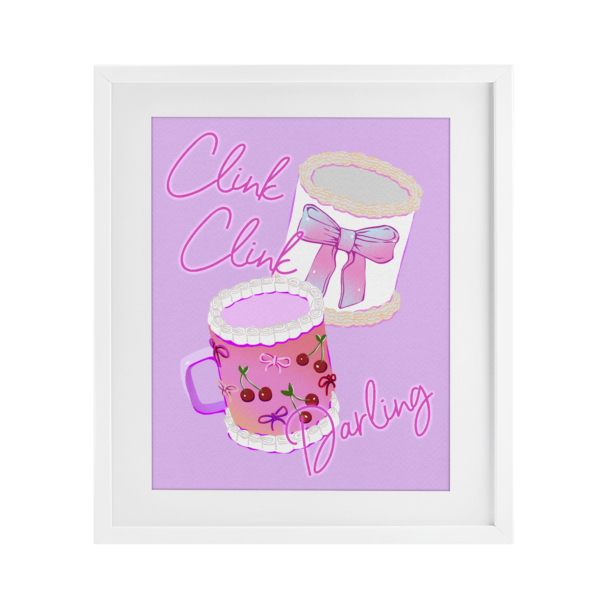 Stupell Industries Clink Darling Cherry Mug White Framed Print Under Glass, design by Ziwei Li