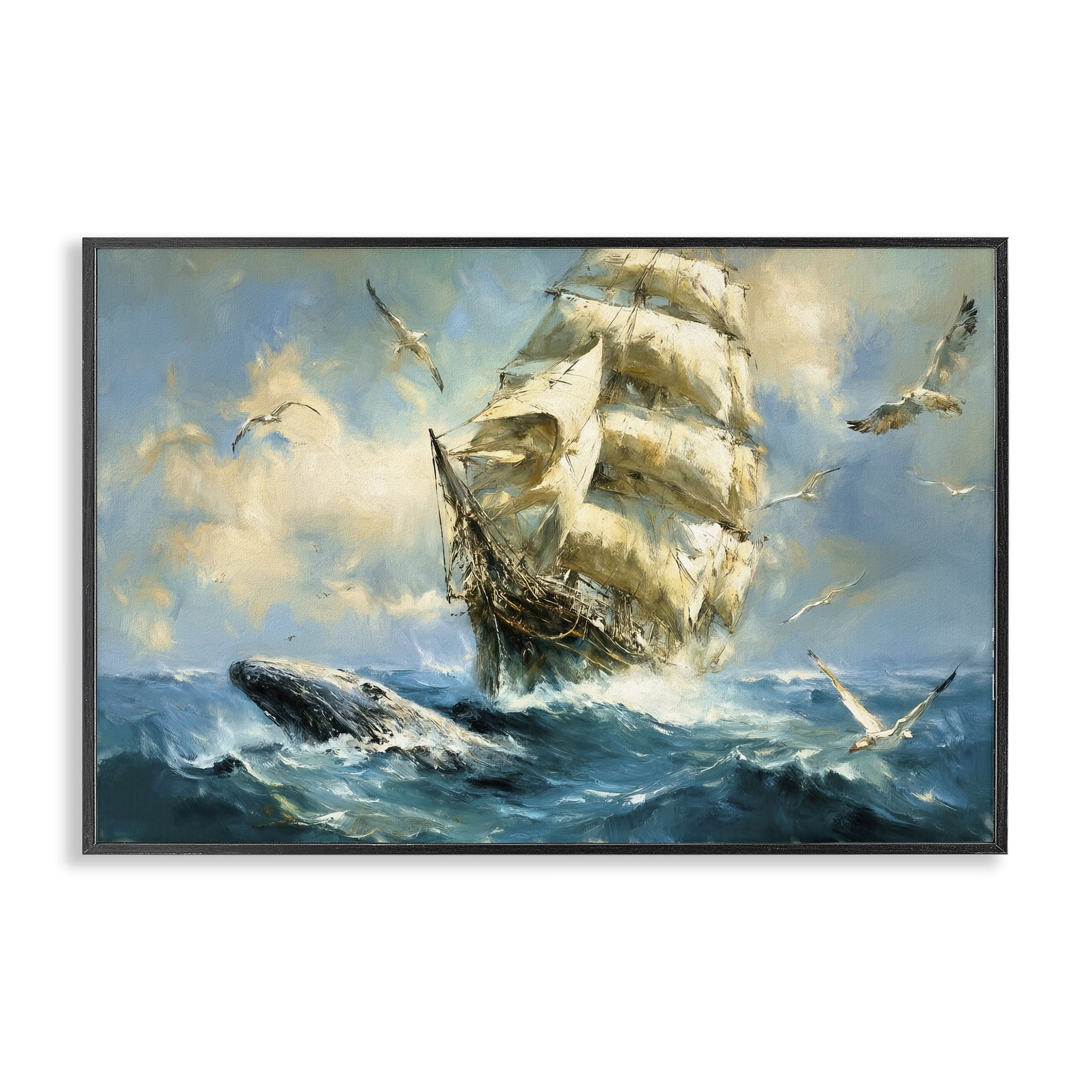 Stupell Industries Clipper Ship & The Whale Black Framed Giclee Art, design by Tina LeCour