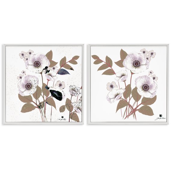 Stupell Industries Close Prayers White Flowers 2 Piece White Framed Giclee Art Set design by Joan Davis, 17 x 17