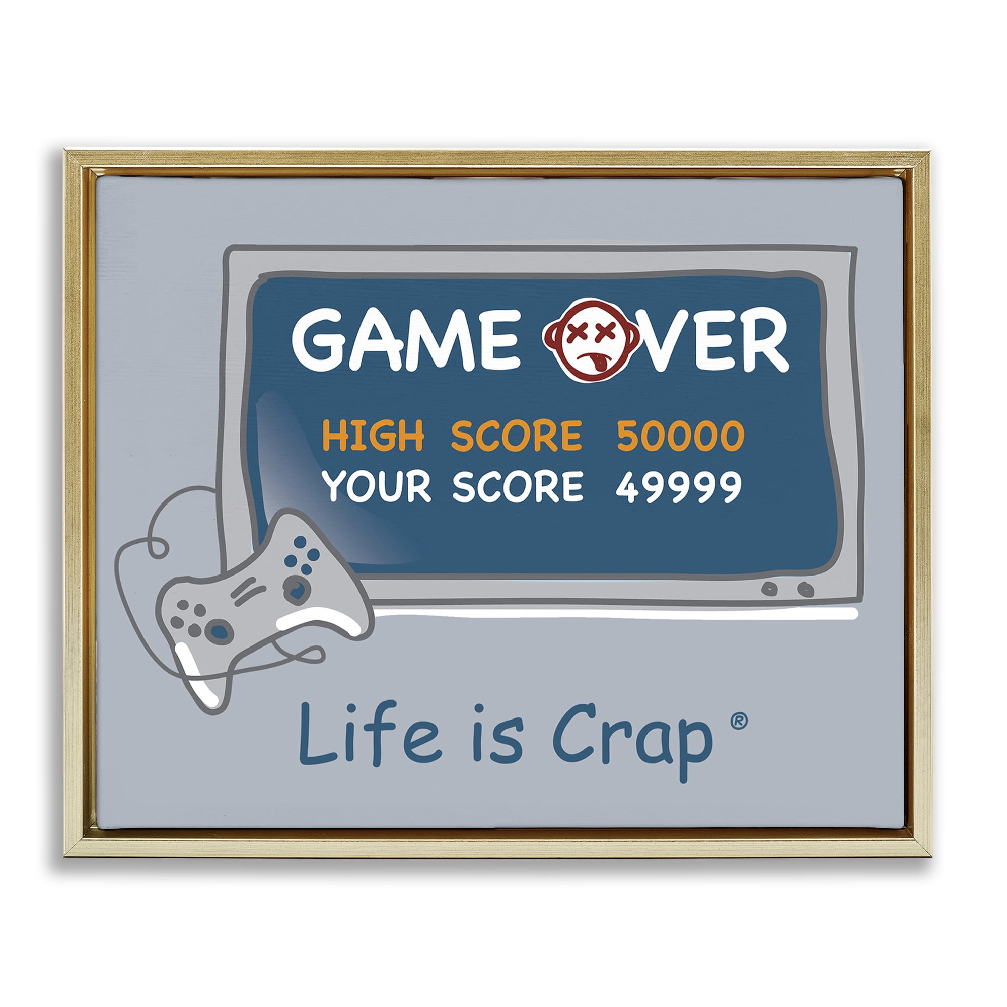 Stupell Industries Close Score Game Over Novelty & Humor Painting Gold Floater Framed Canvas Art Print Wall Art, 21 x 17
