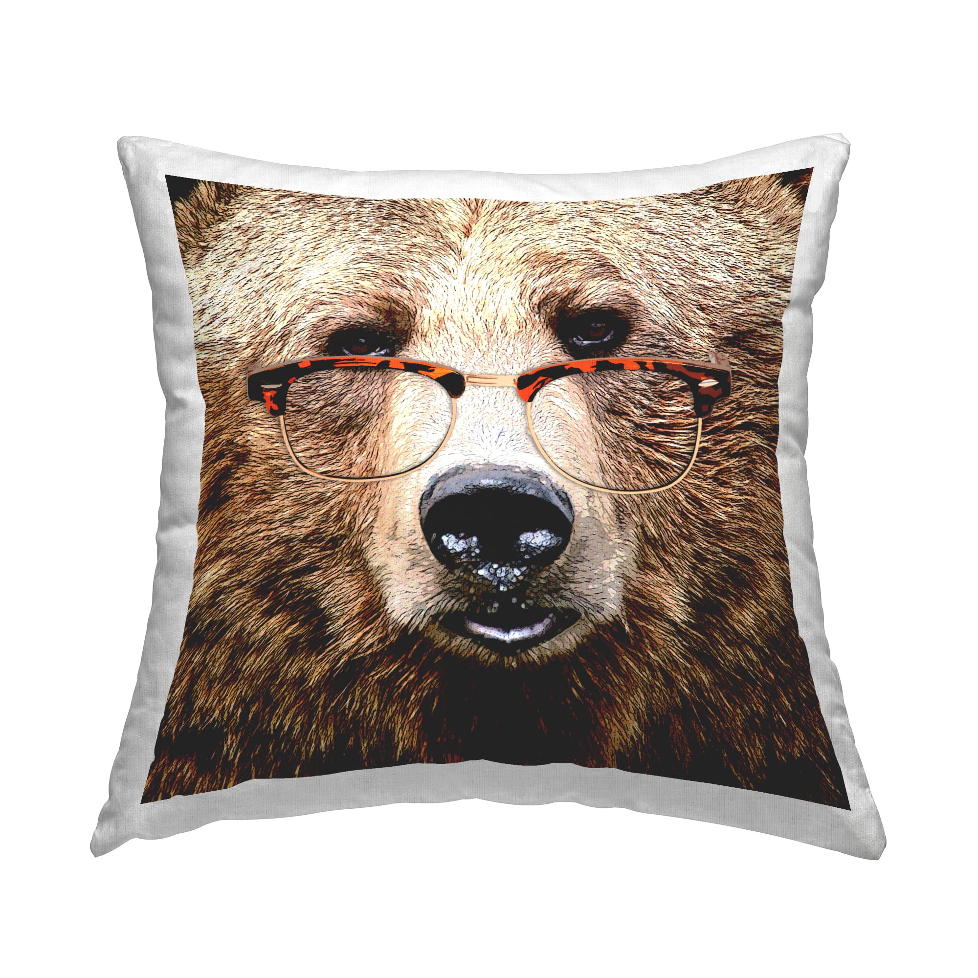 Stupell Industries Close Up Bear Glasses Face Printed Throw Pillow Design by Karen Smith