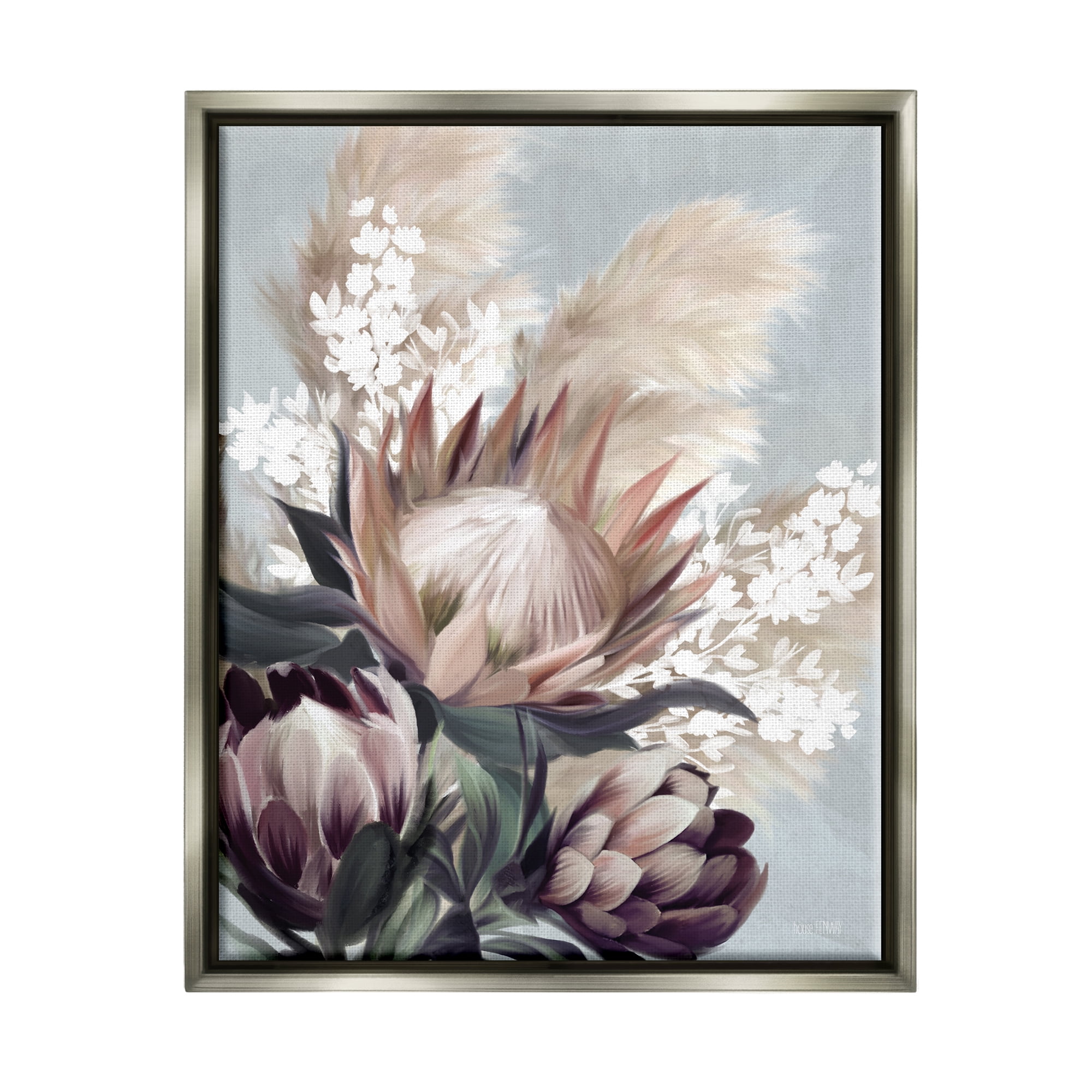 Stupell Industries Close Up Country Plants Botanical & Floral Painting Gray Floater Framed Canvas Art Print Wall Art, 17 x 21