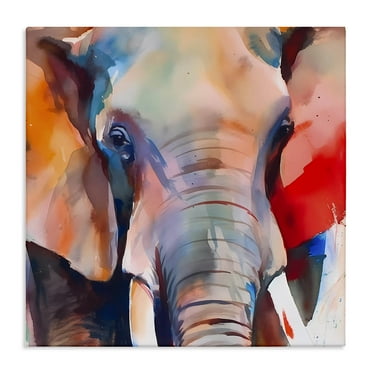 Stupell Industries Close Up Elephant Face Animals & Insects Painting Gallery Wrapped Canvas Art Print Wall Art, 17 x 17