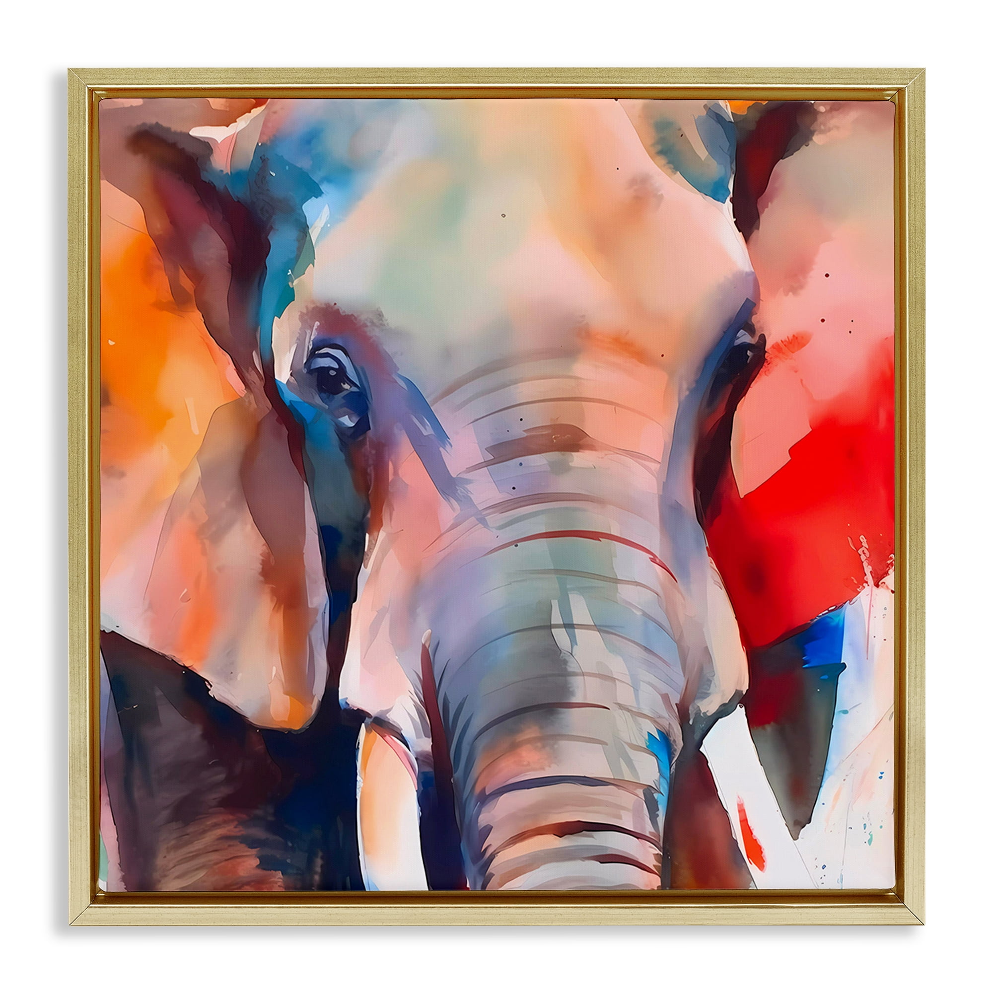 Stupell Industries Close Up Elephant Face Animals & Insects Painting Gold Floater Framed Canvas Art Print Wall Art, 18 x 18