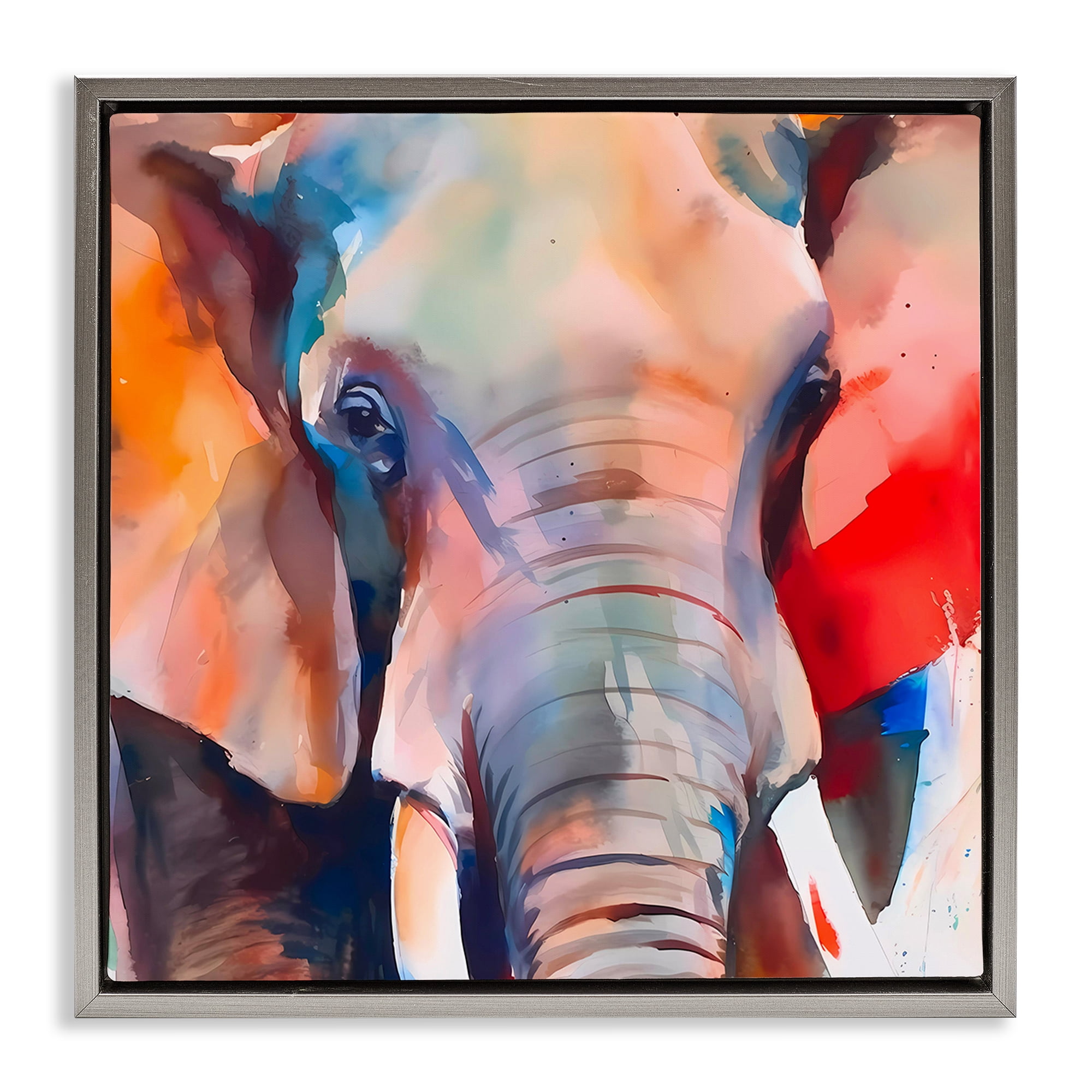 Stupell Industries Close Up Elephant Face Animals & Insects Painting Gray Floater Framed Canvas Art Print Wall Art, 18 x 18