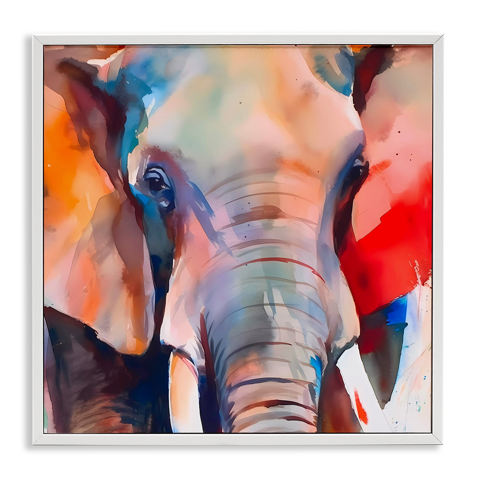 Stupell Industries Close Up Elephant Face Animals & Insects Painting White Framed Art Print Wall Art, 12 x 12