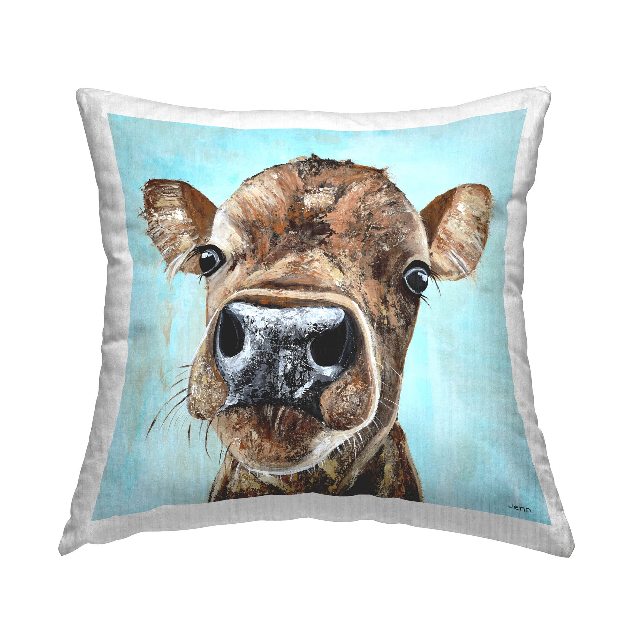 Stupell Industries Close Up Farm Cow Face Printed Throw Pillow Design by Jen Seeley