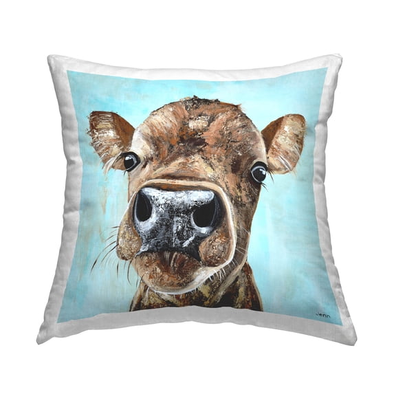 Stupell Industries Close Up Farm Cow Face Printed Throw Pillow Design by Jen Seeley