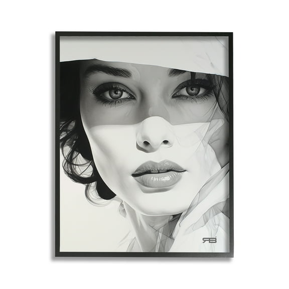 Stupell Industries Close Up Fashion Portrait Beauty & Fashion Painting Black Framed Art Print Wall Art, 11 x 14