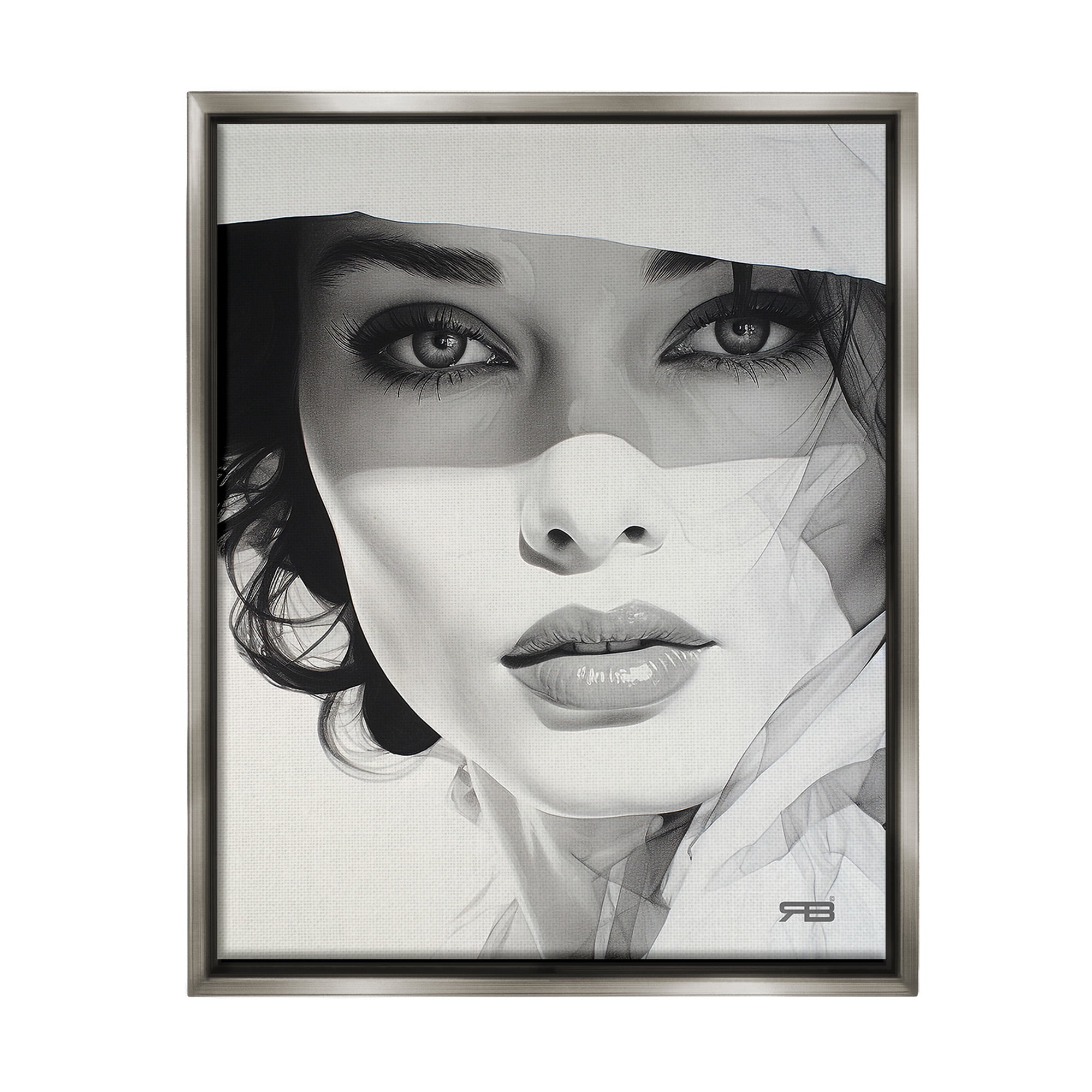 Stupell Industries Close Up Fashion Portrait Beauty & Fashion Painting Gray Floater Framed Canvas Art Print Wall Art, 17 x 21