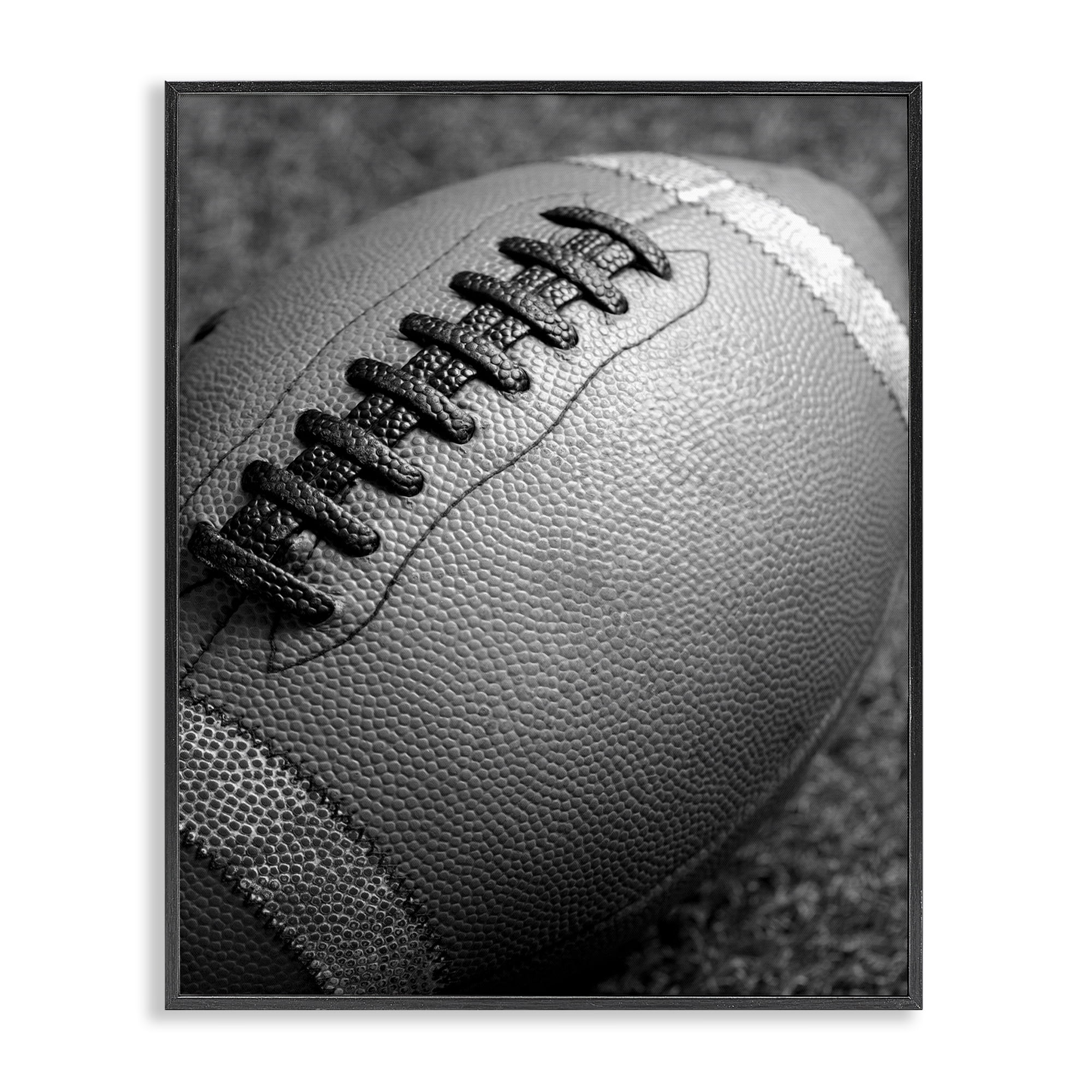 Stupell Industries Close Up Football Sports Photography Black Framed Art Print Wall Art, 16 x 20